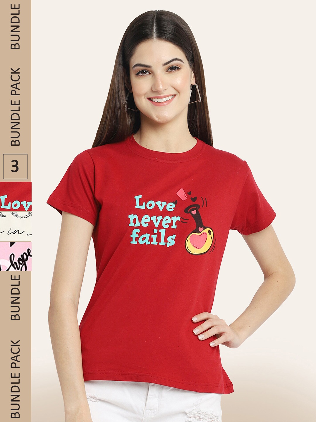 BAESD Pack of 3 Typography Printed Cotton T-shirt, Red