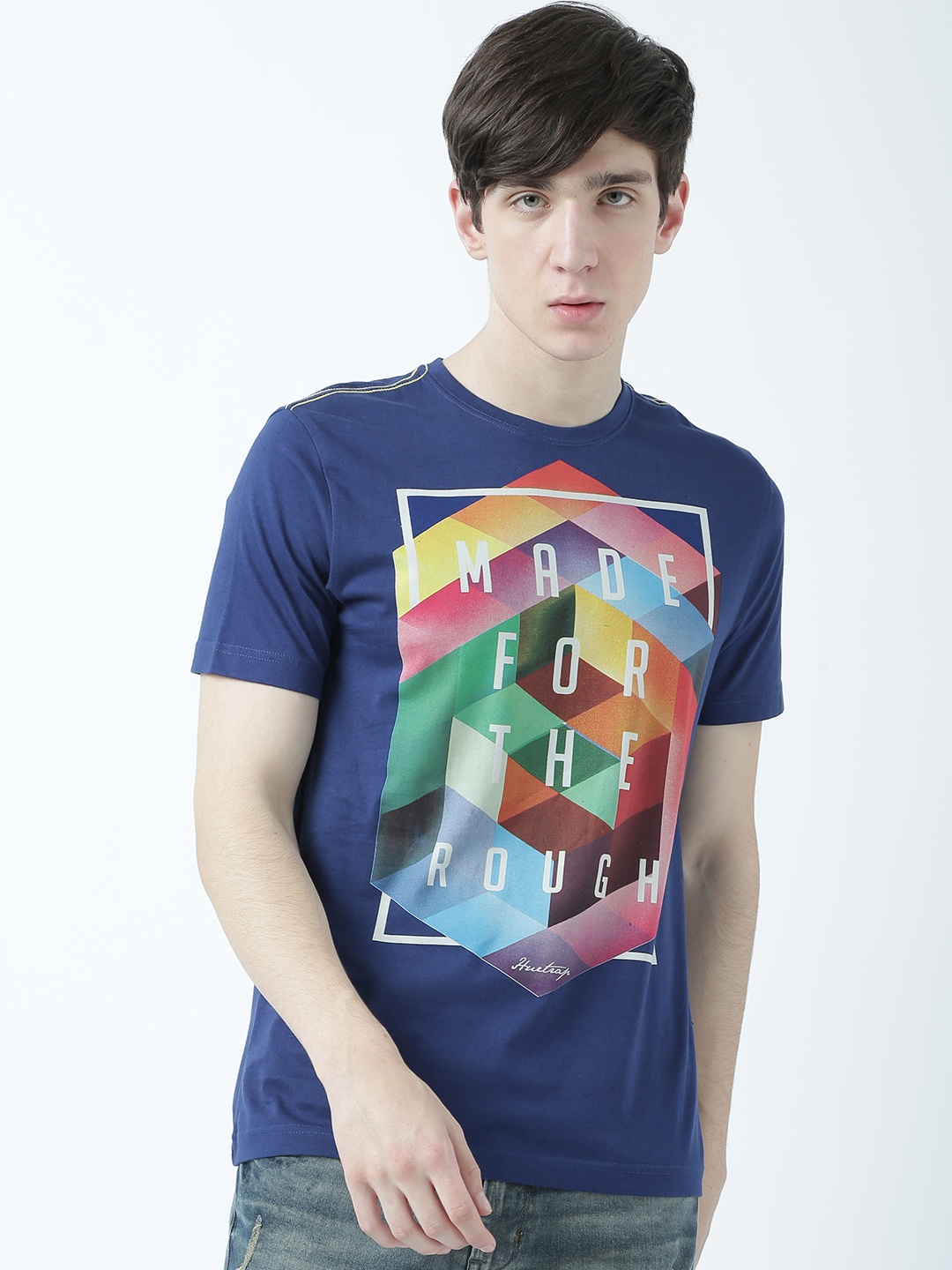 

Huetrap Men Navy Blue Printed Round Neck T-shirt