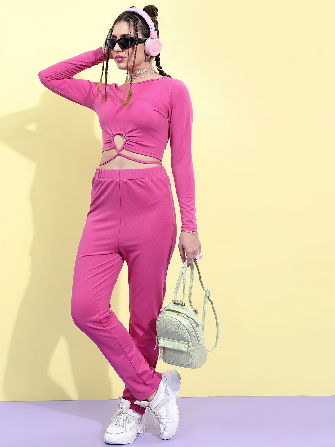 

KETCH Tie-Up Knitted Crop Top With Trouser, Pink