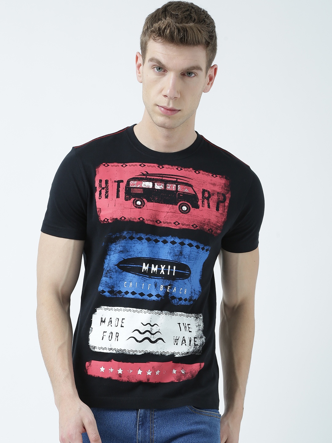 

Huetrap Men Black Printed Round Neck T-shirt