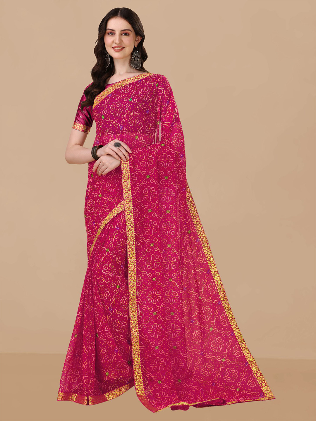 

Sangria Ethnic Motifs Zari Pure Chiffon Saree, Pink
