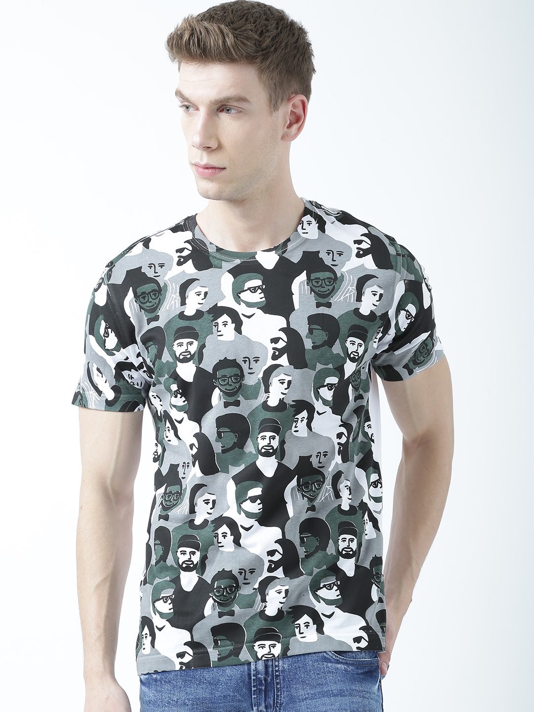 Huetrap Men Multicoloured Printed Round Neck T-shirt, Multi