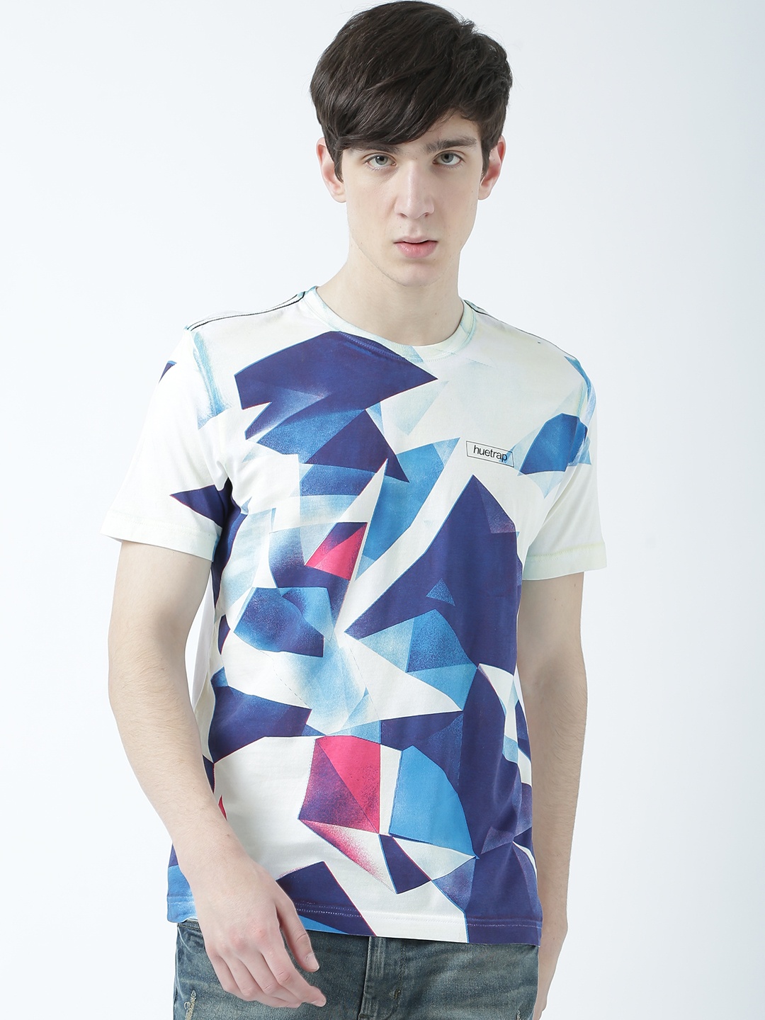 

Huetrap Men White & Blue Printed Round Neck T-shirt