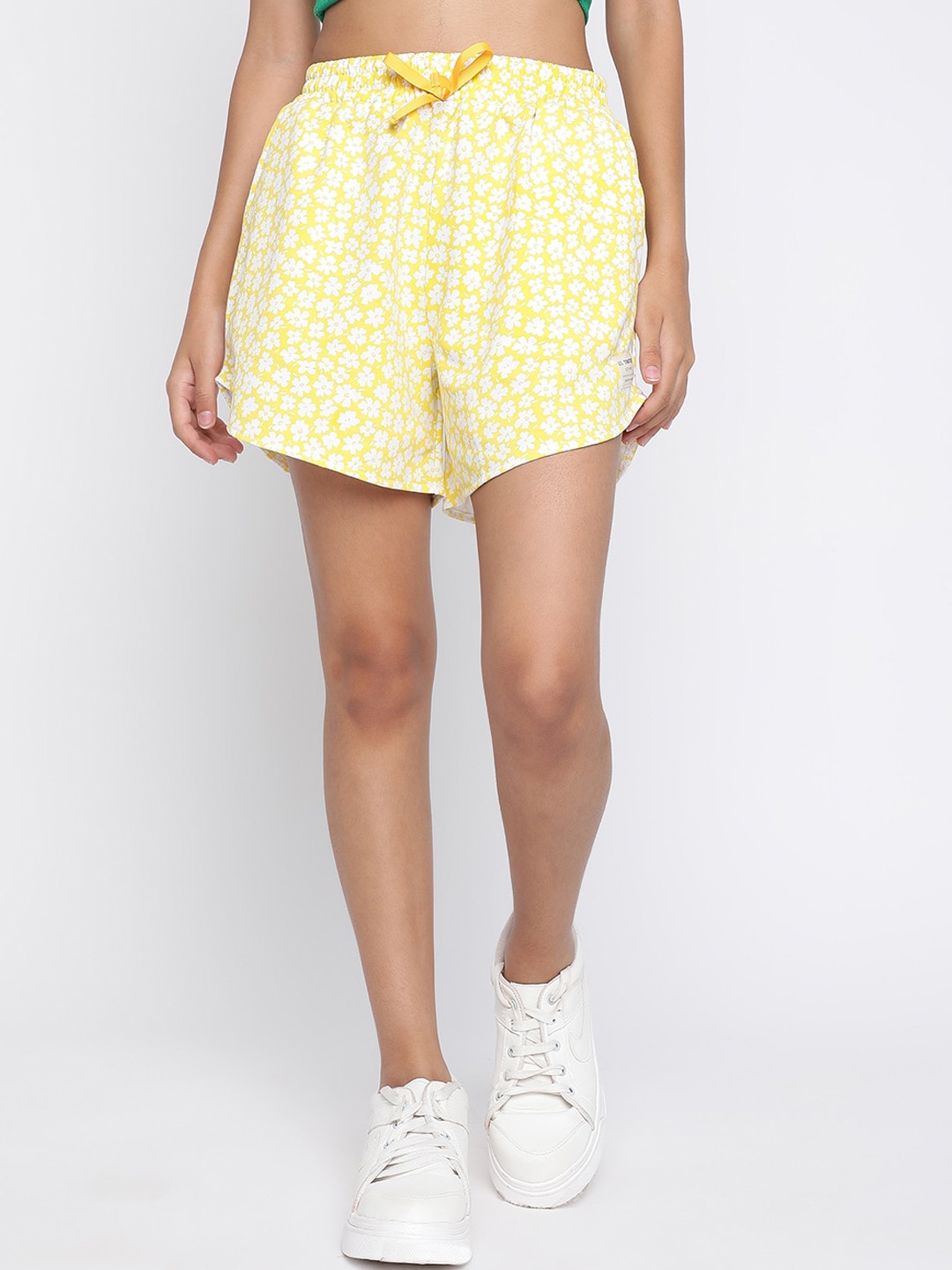 

Lil Tomatoes Girls Floral Printed Mid Rise Shorts, Yellow