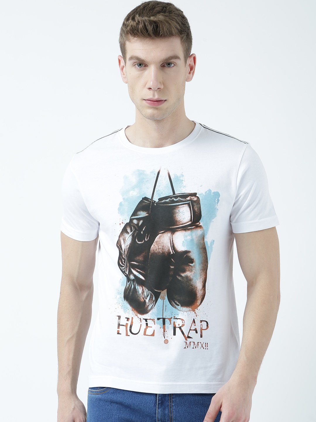 

Huetrap Men White Printed Round Neck T-shirt