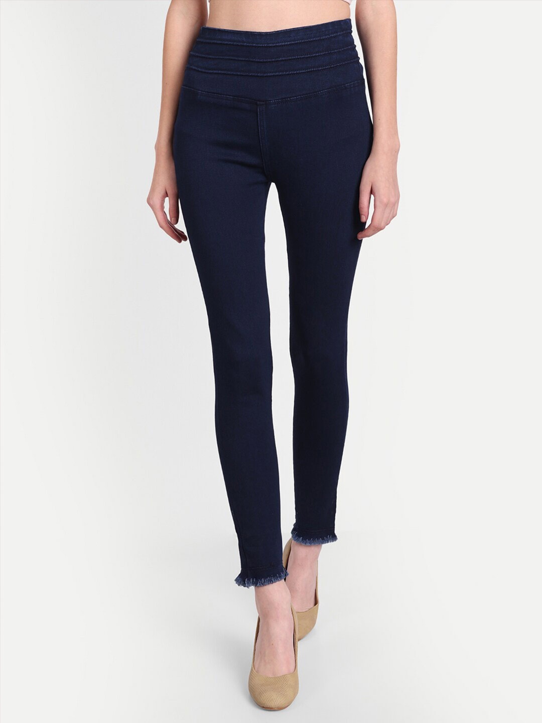

AngelFab Women Cotton Denim Jeggings, Navy blue