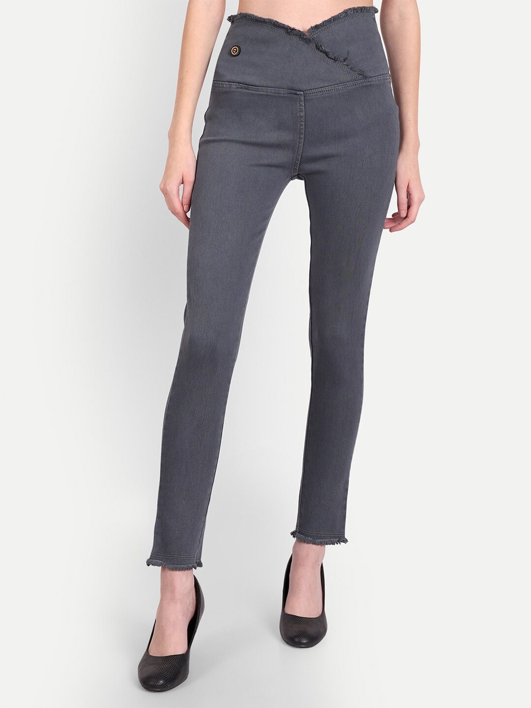 

AngelFab Women Cotton Mid-Rise Denim Jeggings, Grey