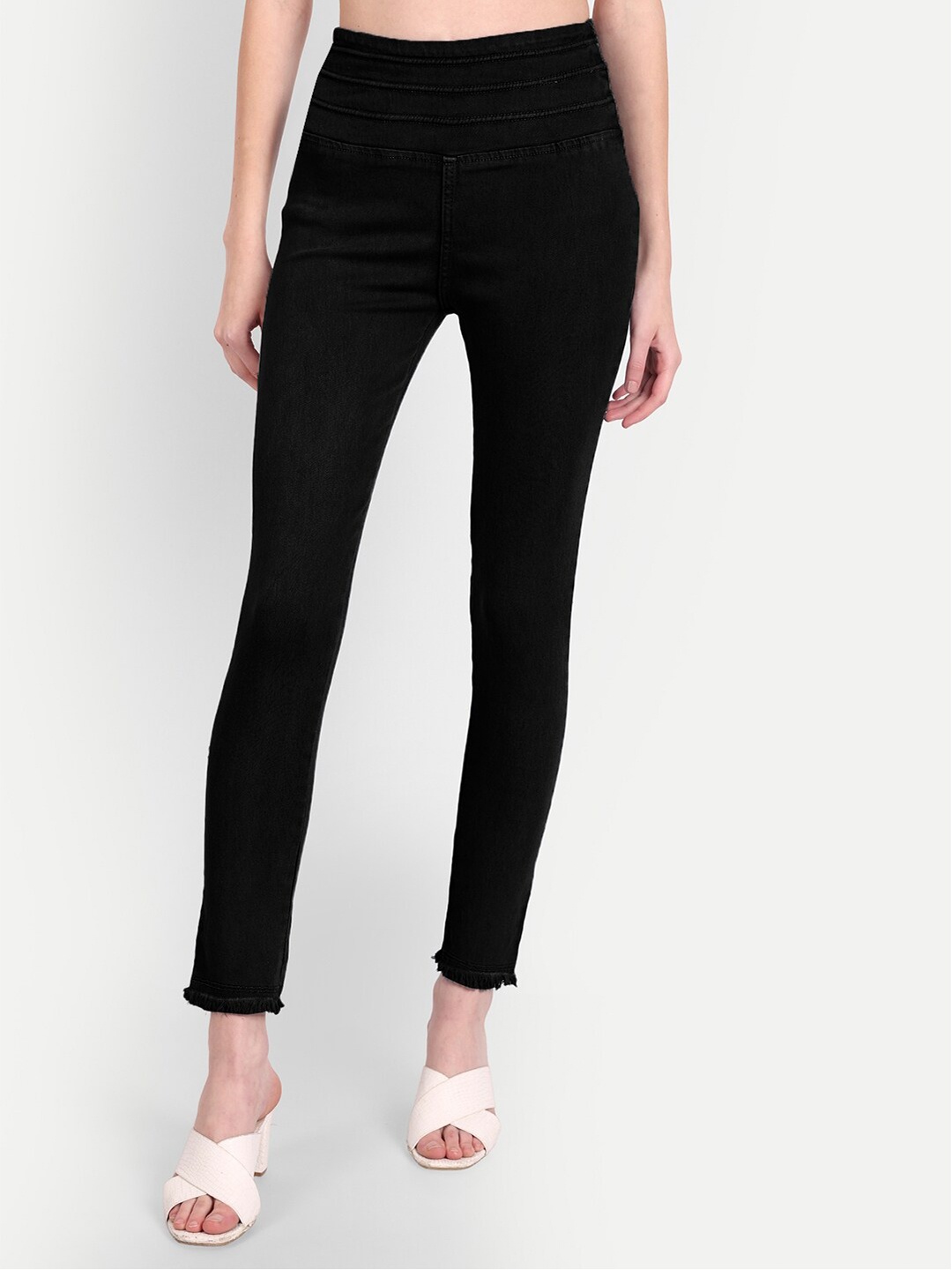 

AngelFab Women High-Rise Denim Jeggings, Black