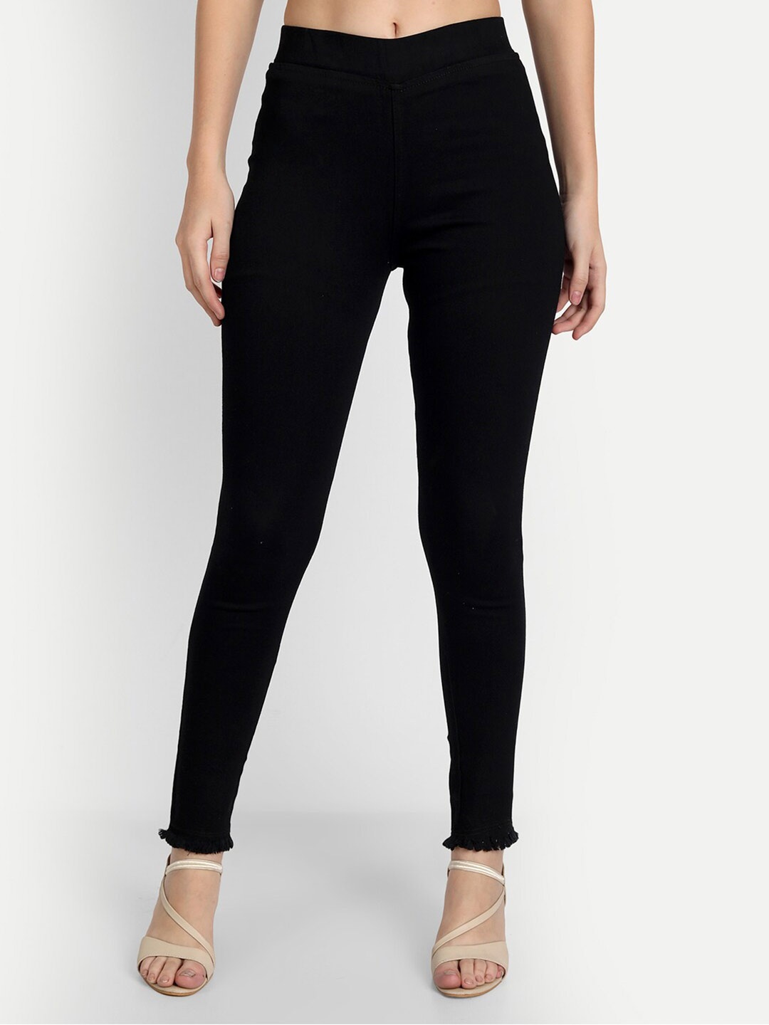 

AngelFab Women Mid-Rise Denim Jeggings, Black
