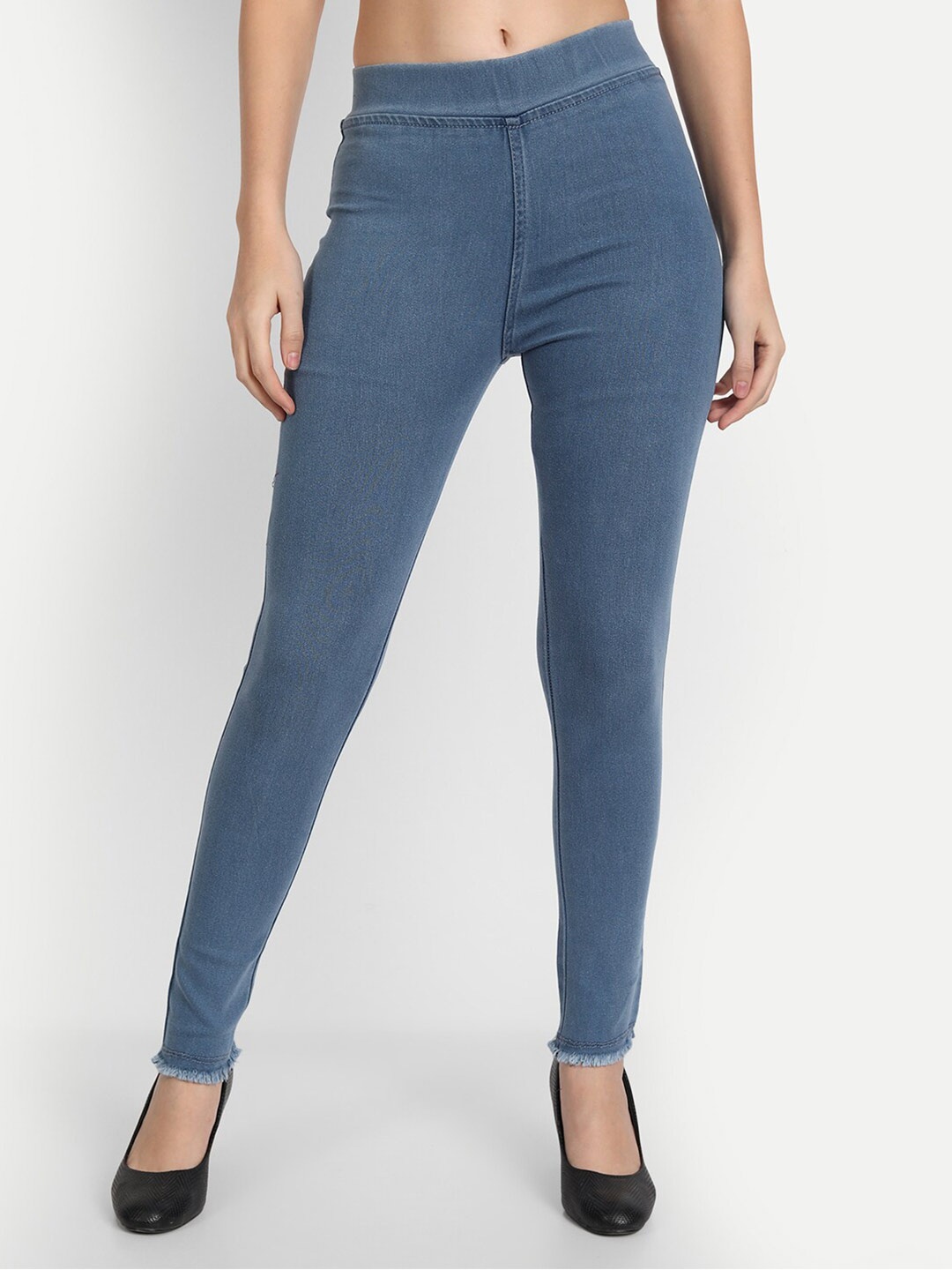 

AngelFab Women Slim Fit Cotton Denim Jeggings, Blue