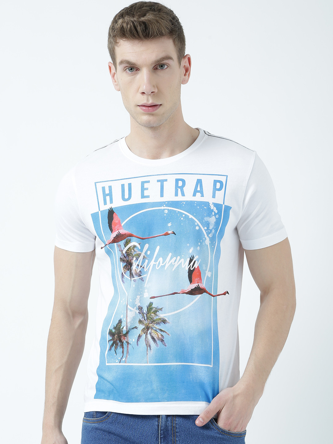 

Huetrap Men White Printed Round Neck T-shirt