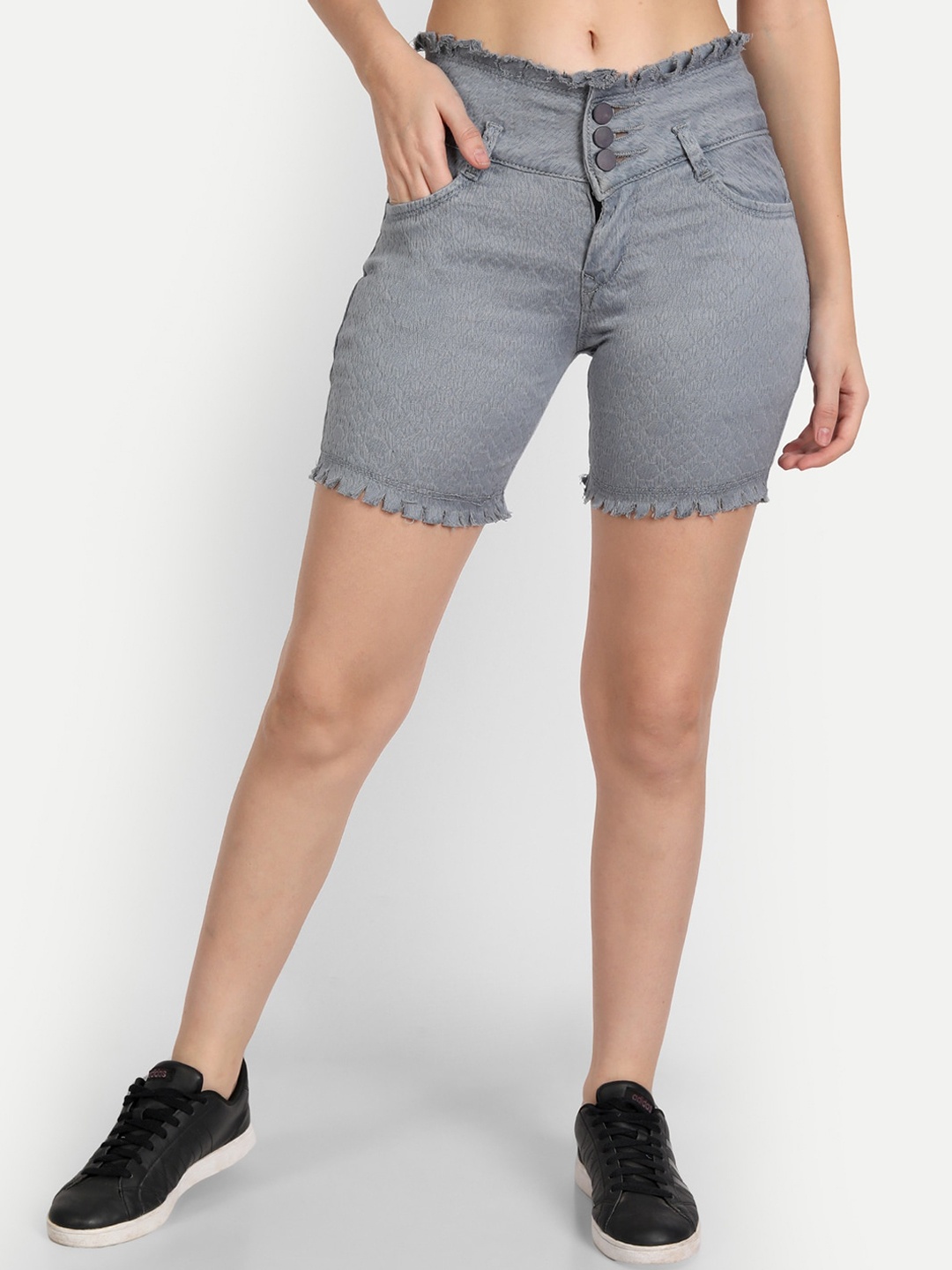 

AngelFab Women High-Rise Denim Denim Shorts, Grey