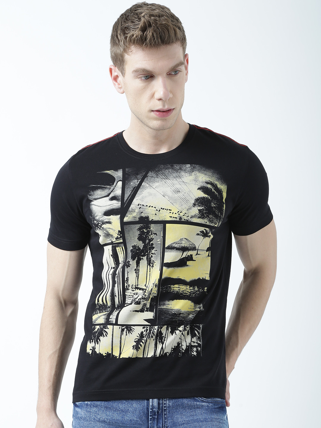 

Huetrap Men Black Printed Round Neck T-shirt