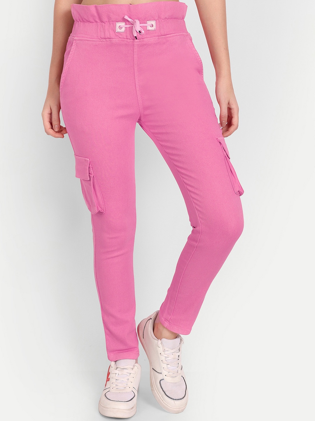 

AngelFab Women Relaxed Mid-Rise Cotton Cargos, Pink