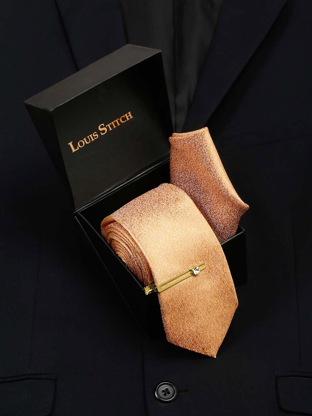 

LOUIS STITCH Men Italian Silk Necktie Accessory Gift Set, Cream