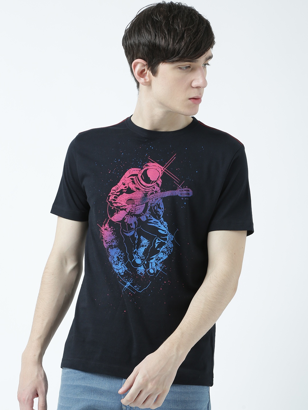 Huetrap Men Black Printed Round Neck T-shirt