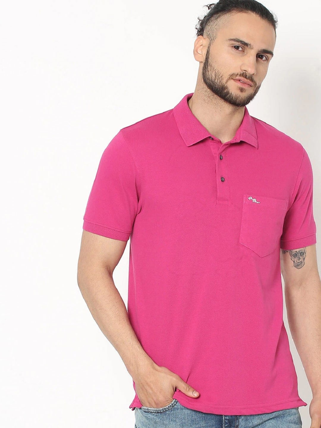 

Fort Collins Polo Collar Cotton T-shirt, Pink