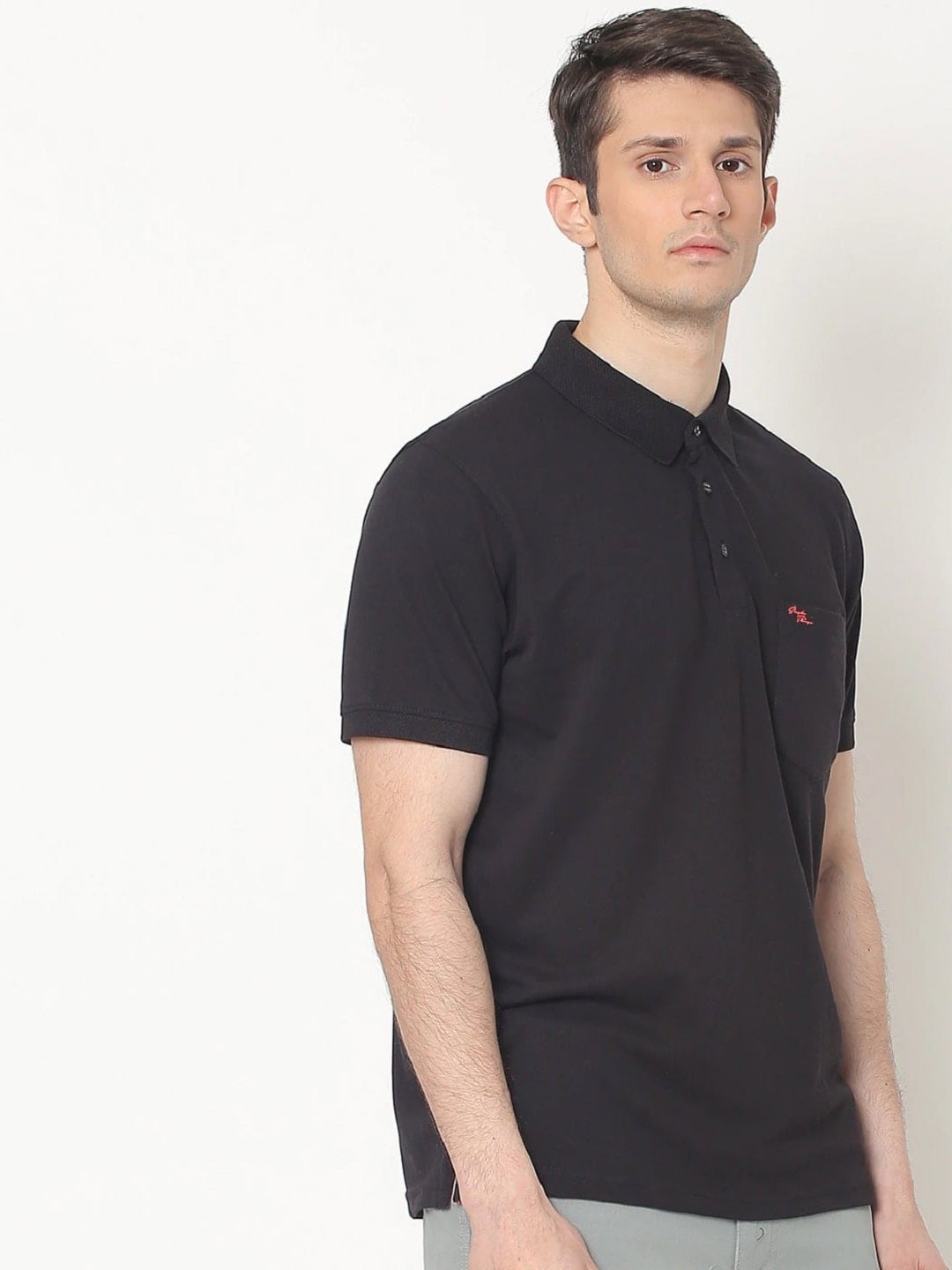 

Fort Collins Polo Collar Cotton T-Shirt, Black