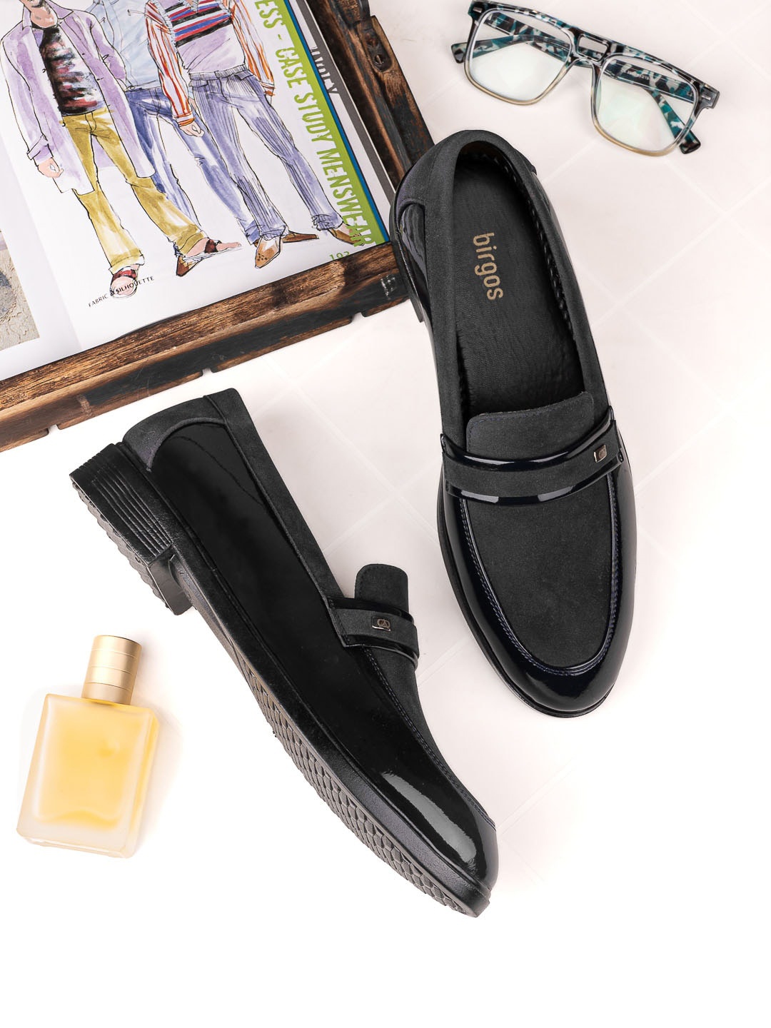 

birgos Men Lightweight Padded Insole Penny Loafers, Black
