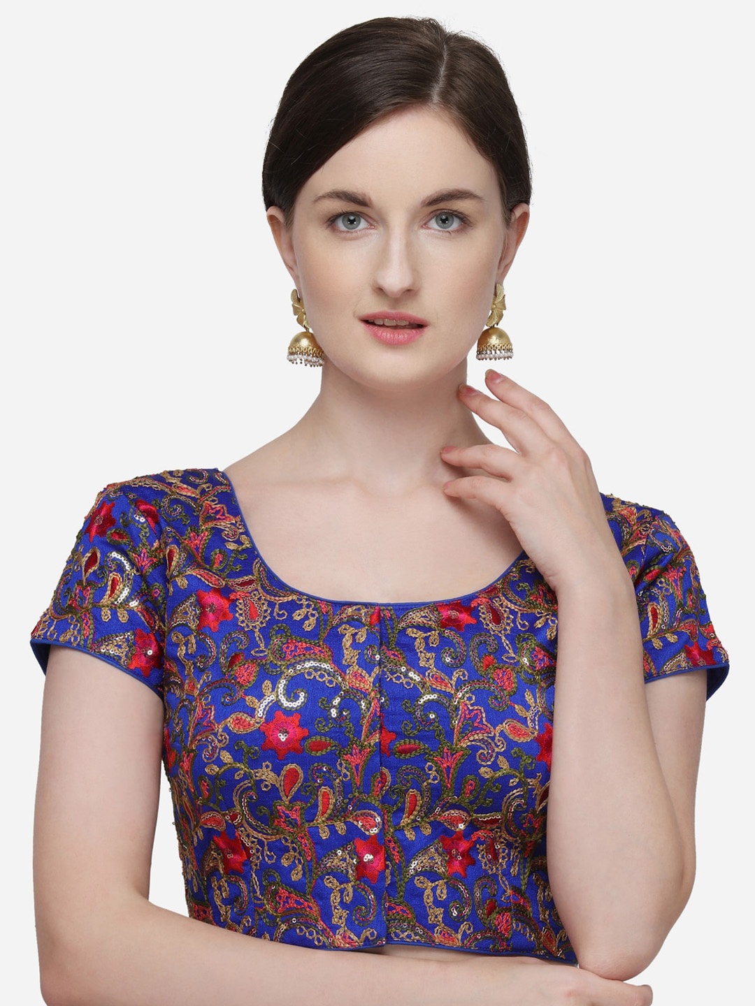 

Amrutam Fab Silk Embroidered Saree Blouse, Blue