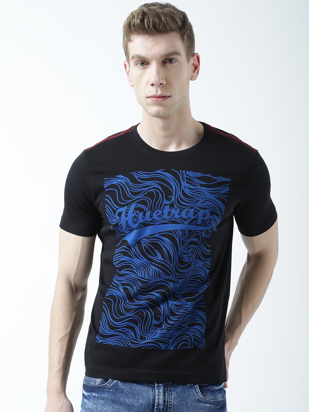 

Huetrap Men Black Printed Round Neck T-shirt