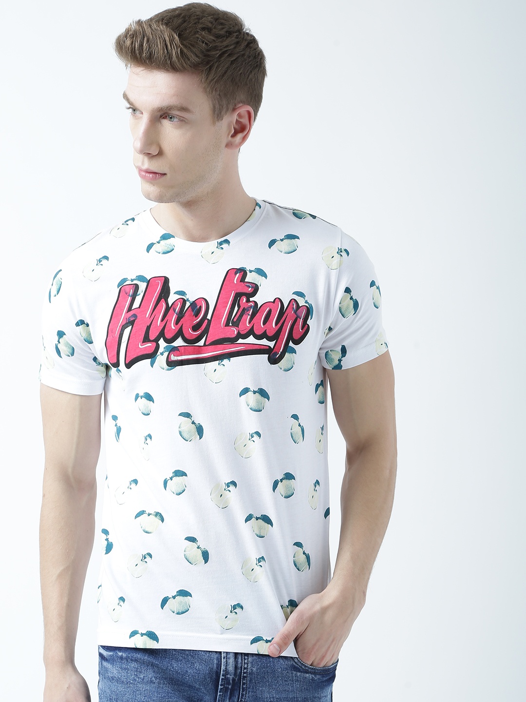 

Huetrap Men White Printed Round Neck T-shirt