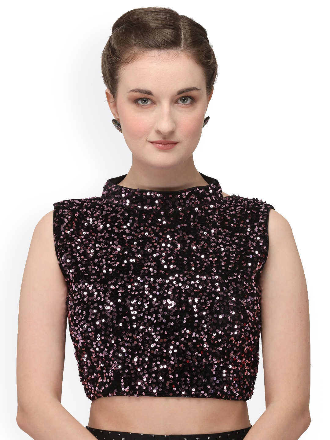 

Amrutam Fab Embellished Band Collar Neck Saree Blouse, Purple