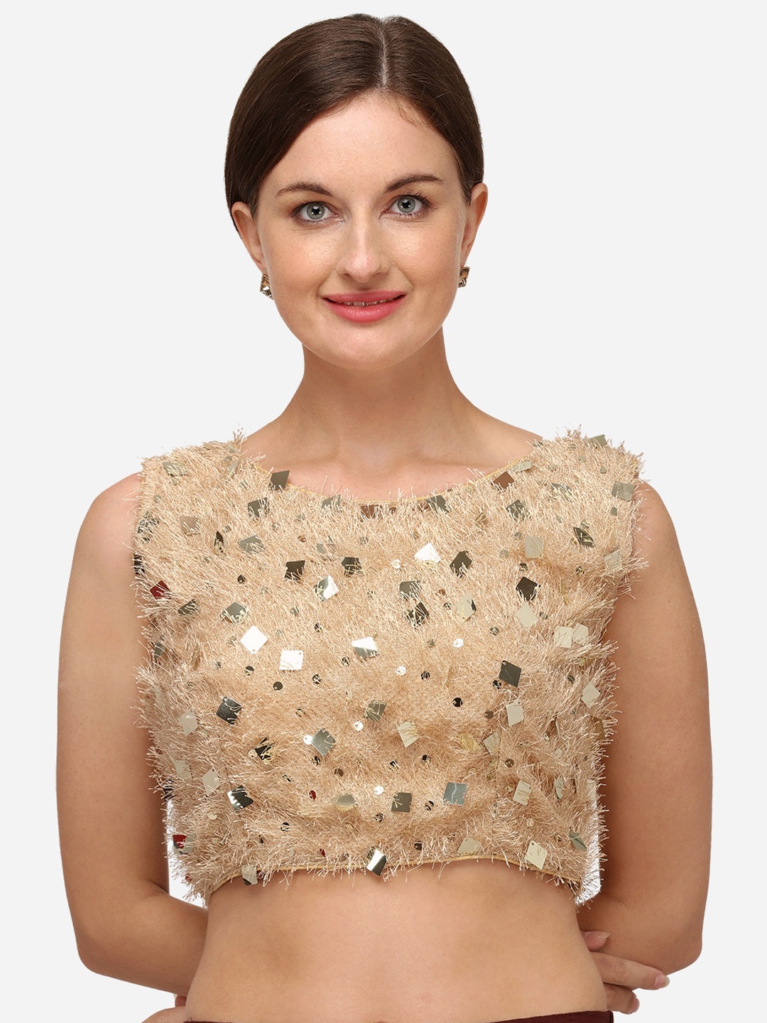

Amrutam Fab Mirror work Saree Blouse, Beige