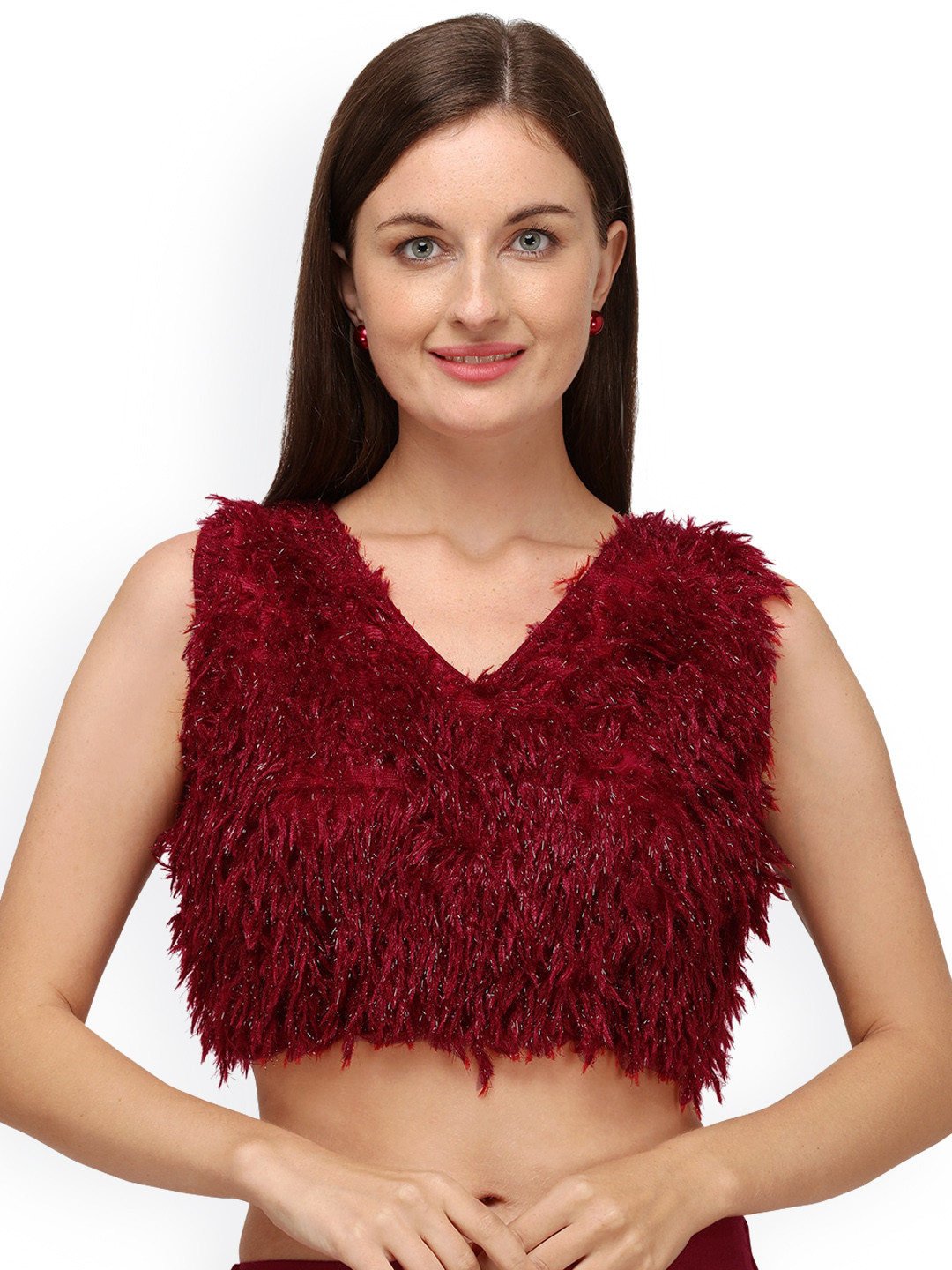 

Amrutam Fab Self Design V-Neck Saree Blouse, Red