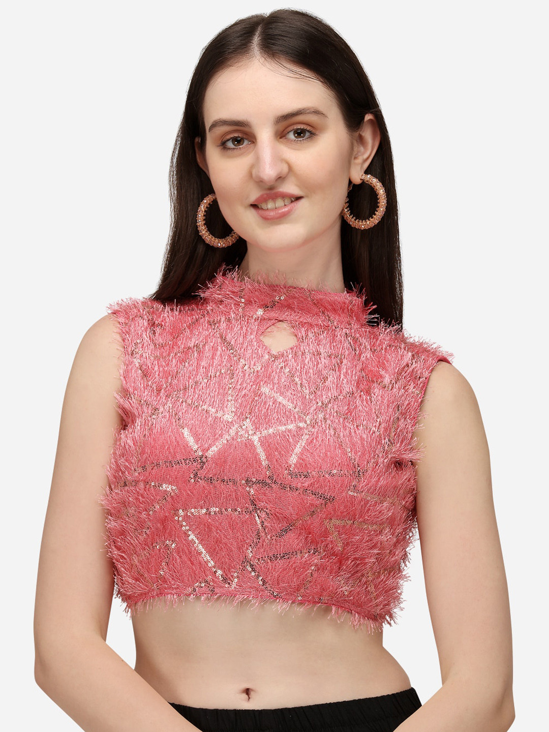 

Amrutam Fab Embellished High Neck Silk Saree Blouse, Pink