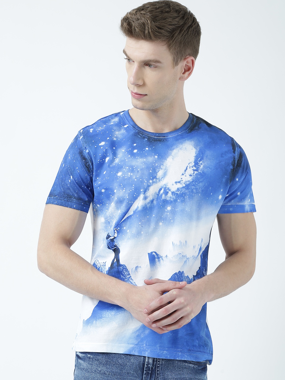 

Huetrap Men Blue Printed Round Neck T-shirt