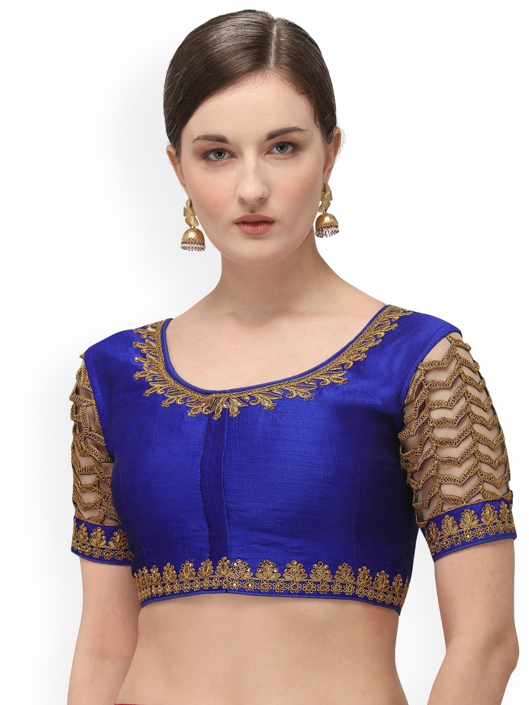 

Amrutam Fab Round Neck Embroidered Silk Blouse, Blue