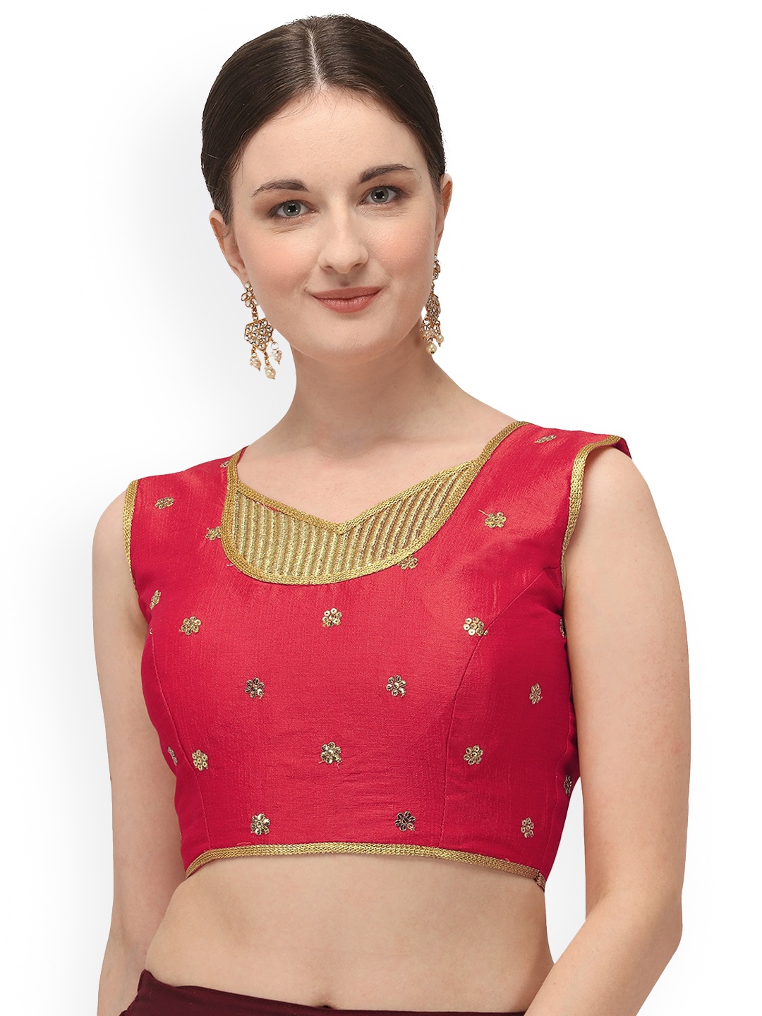 

Amrutam Fab V-Neck Sequinned Raw Silk Saree Blouse, Pink