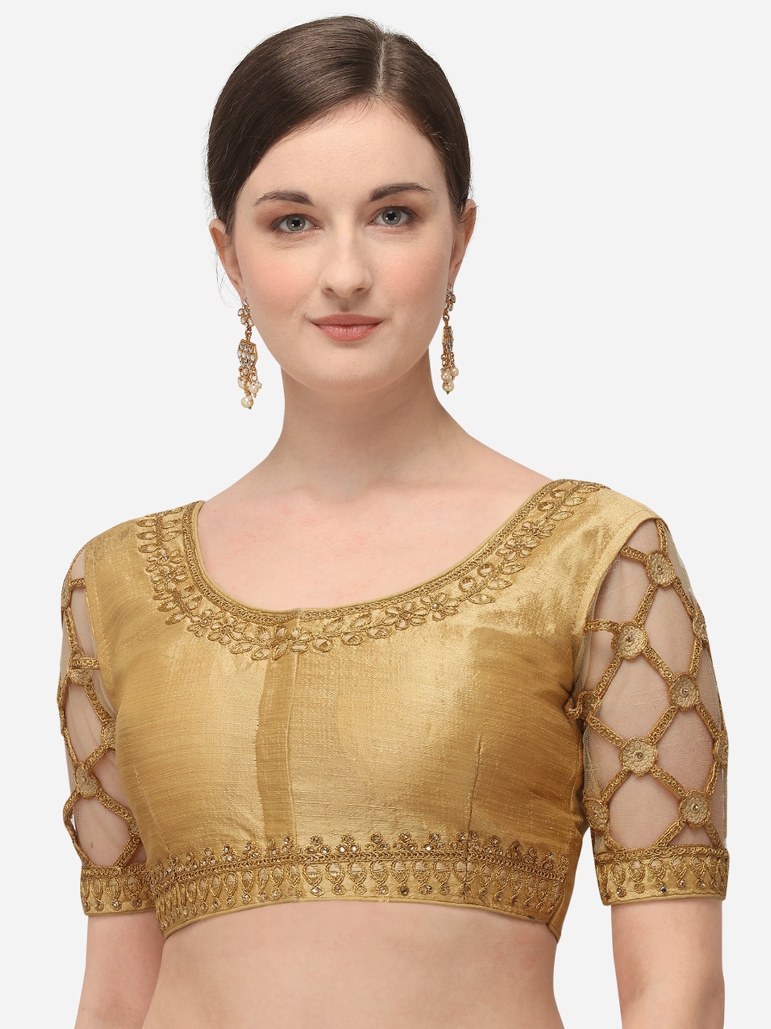 

Amrutam Fab Ethnic Motifs Embroidered Sequined Silk Saree Blouse, Gold