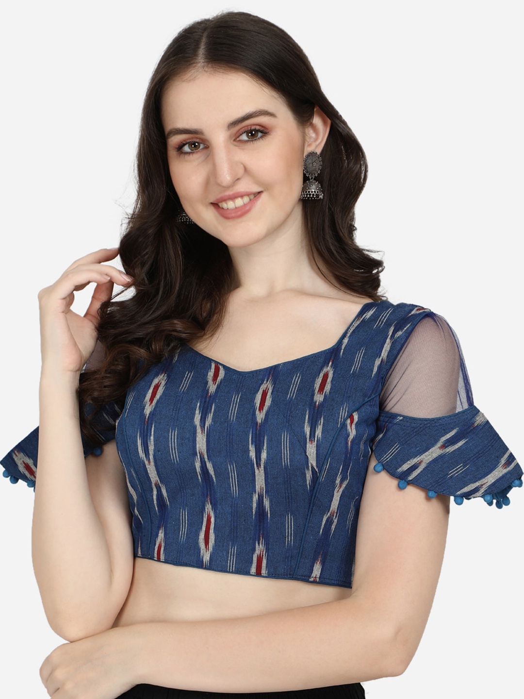 

Amrutam Fab Ikat Printed Cotton Saree Blouse, Blue