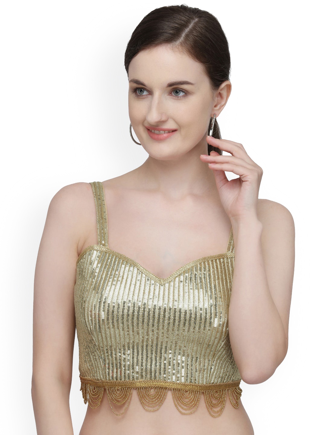 

Amrutam Fab Embellished Sequences Saree Blouse, Beige