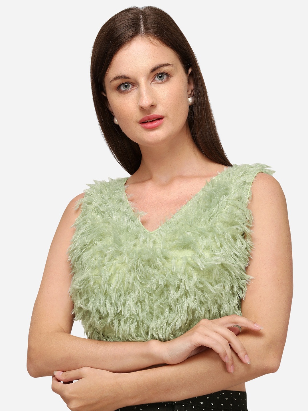 

Amrutam Fab Embellished Silk Saree Blouse, Sea green