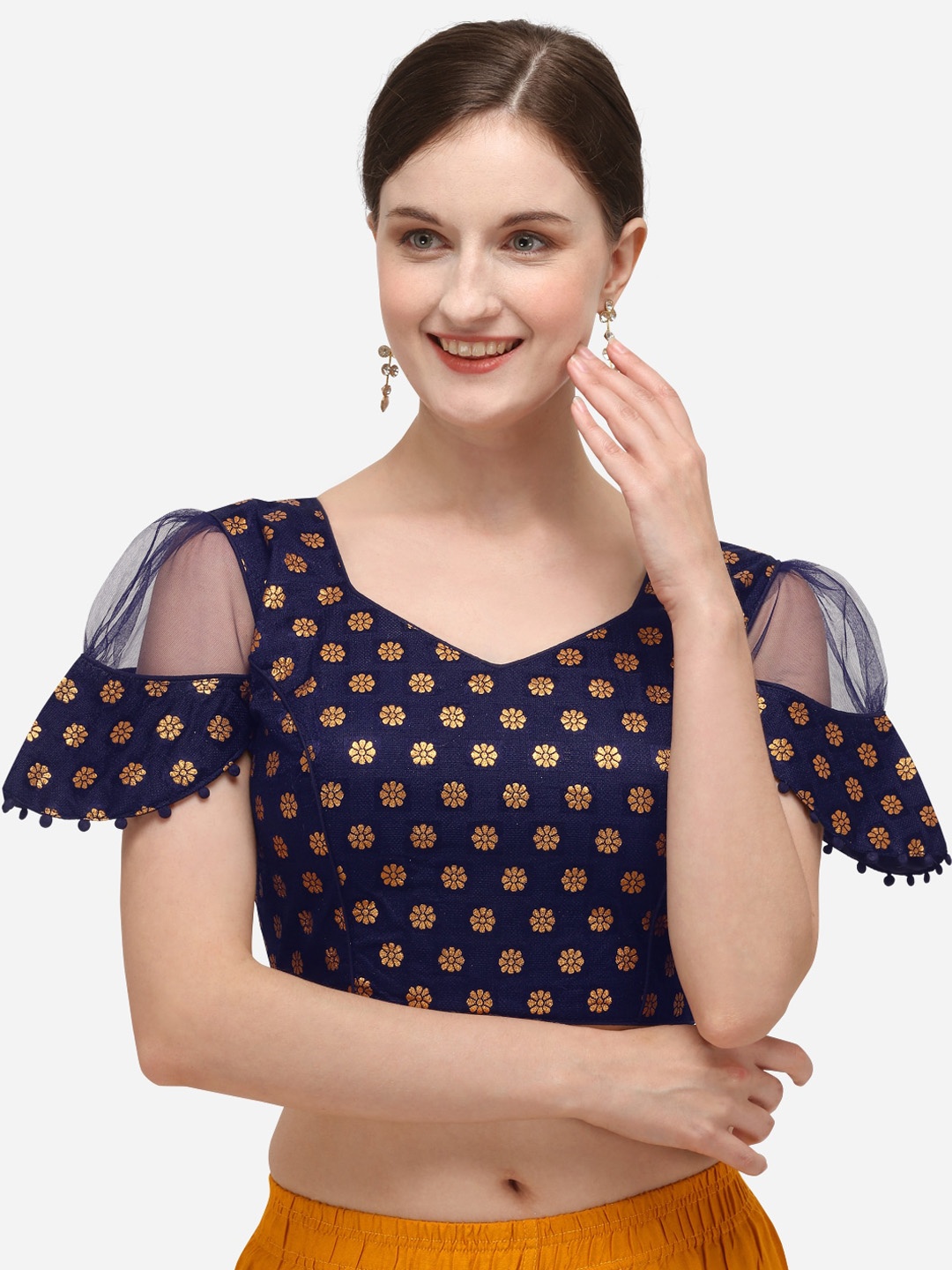 

Amrutam Fab Woven Design Sweetheart Neck Saree Blouse, Navy blue