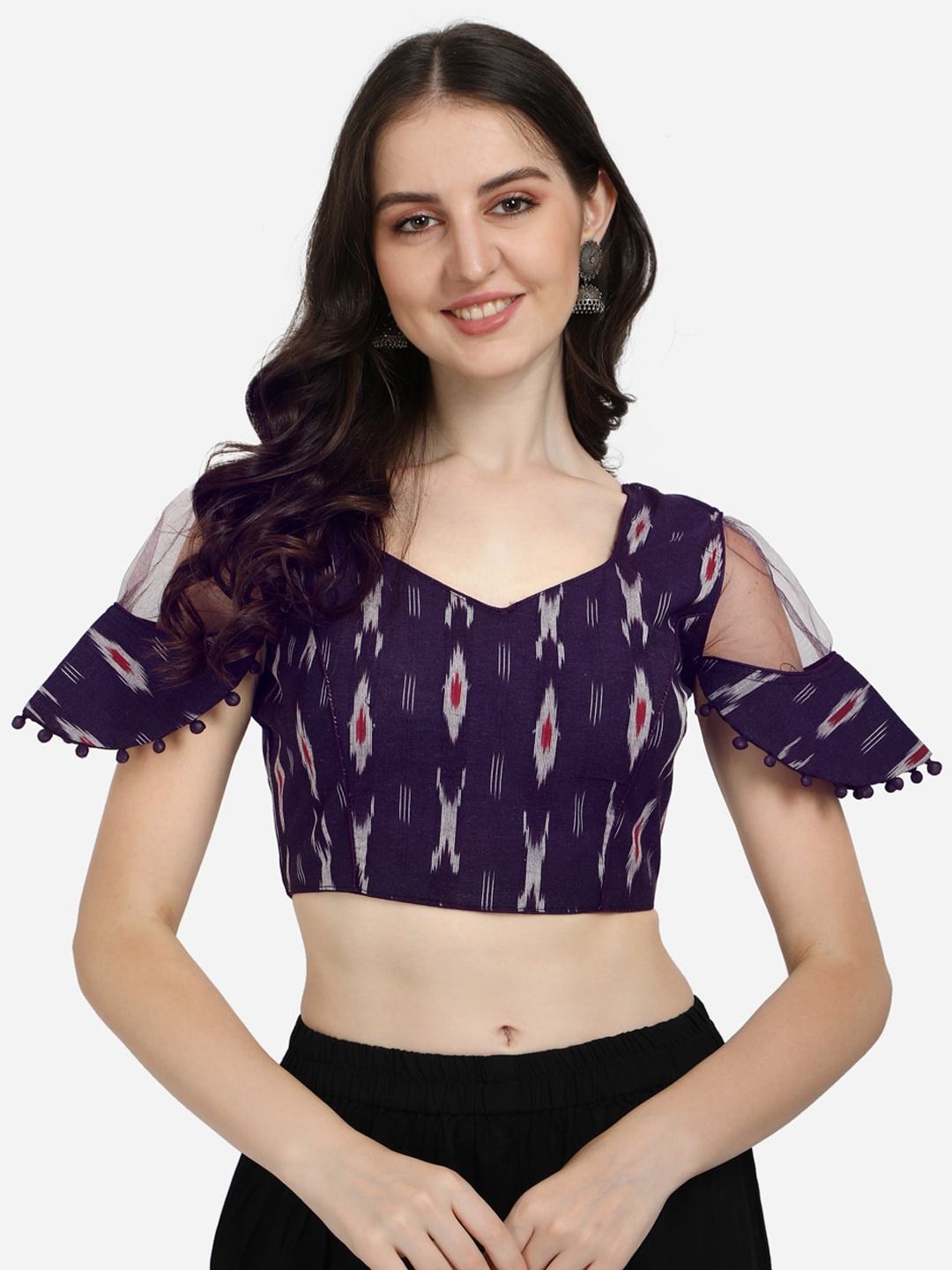 

Amrutam Fab Ikat Printed Cotton Saree Blouse, Purple