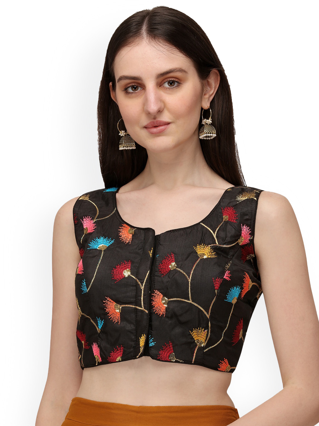 

Amrutam Fab Sequined Embroidered Silk Saree Blouse, Black
