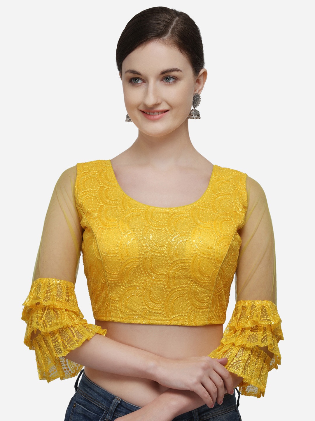 

Amrutam Fab Embroidered Net Saree Blouse, Yellow