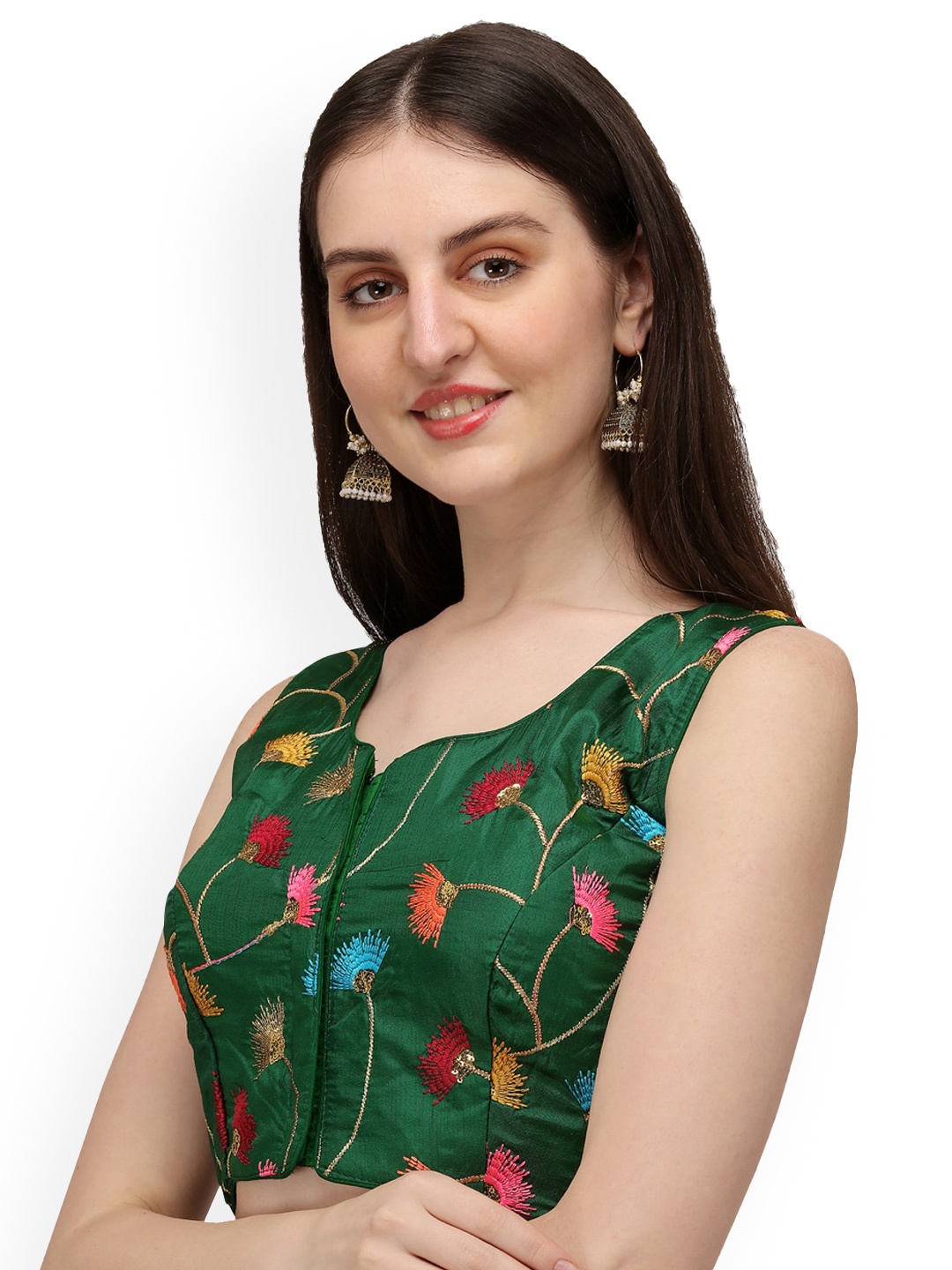 

Amrutam Fab Embroidered Satin Saree Blouse, Green