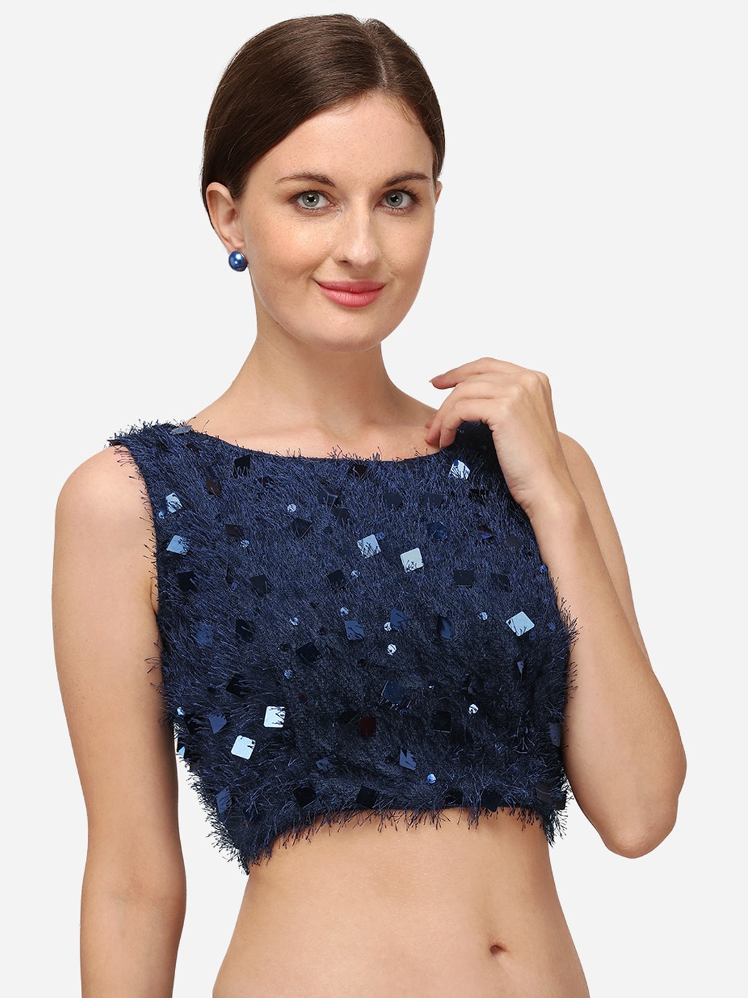 

Amrutam Fab Sequences Work Silk Saree Blouse, Navy blue