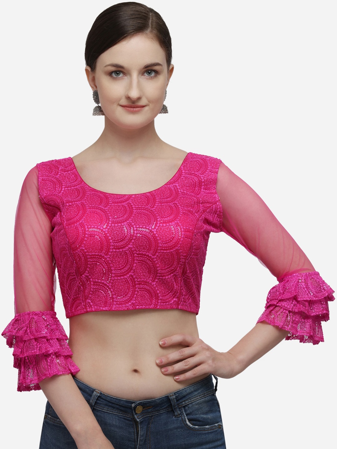 

Amrutam Fab Embroidered Net Saree Blouse, Pink