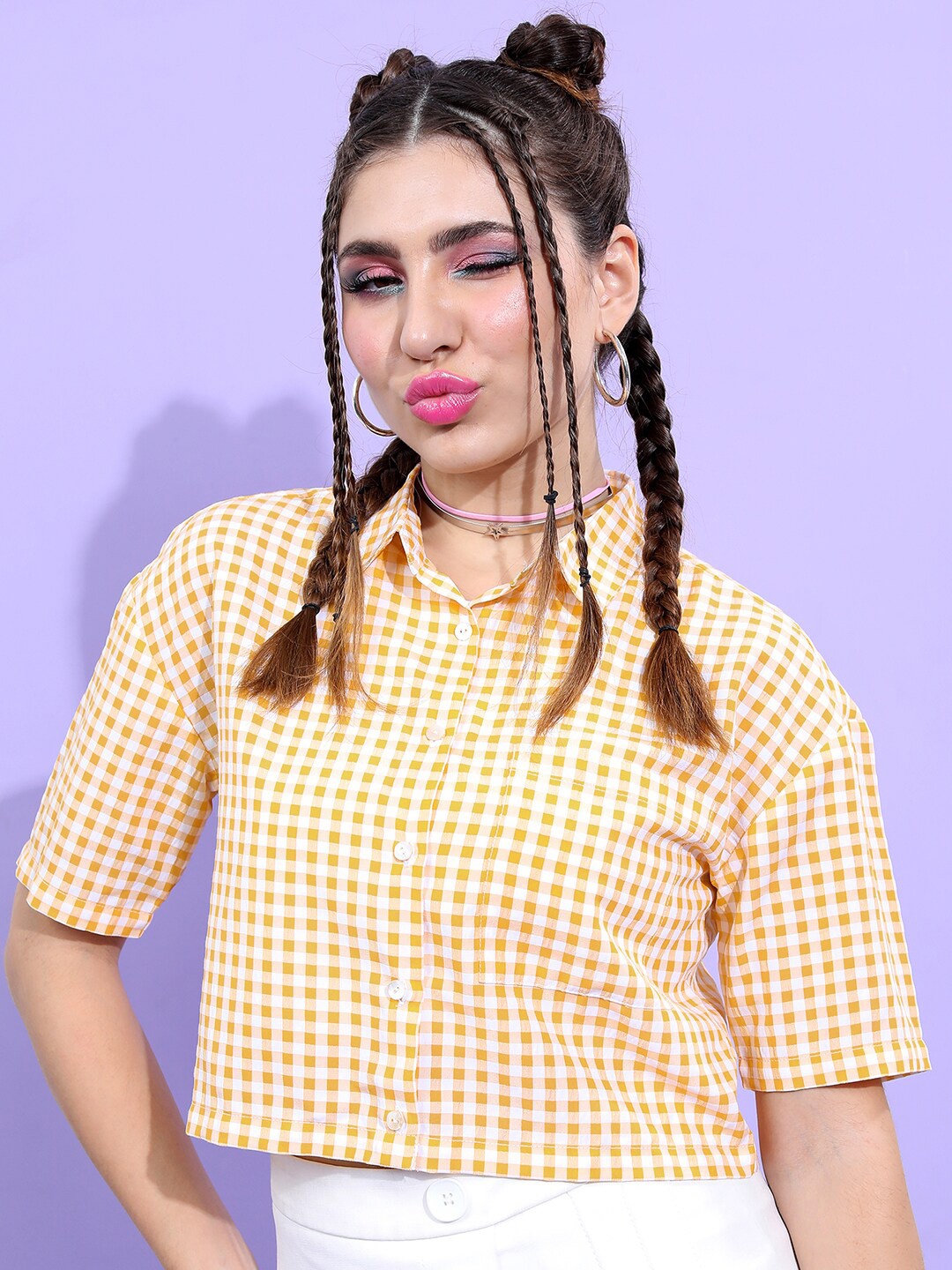 

Tokyo Talkies Spread Collar Checked Casual Shirt, Mustard