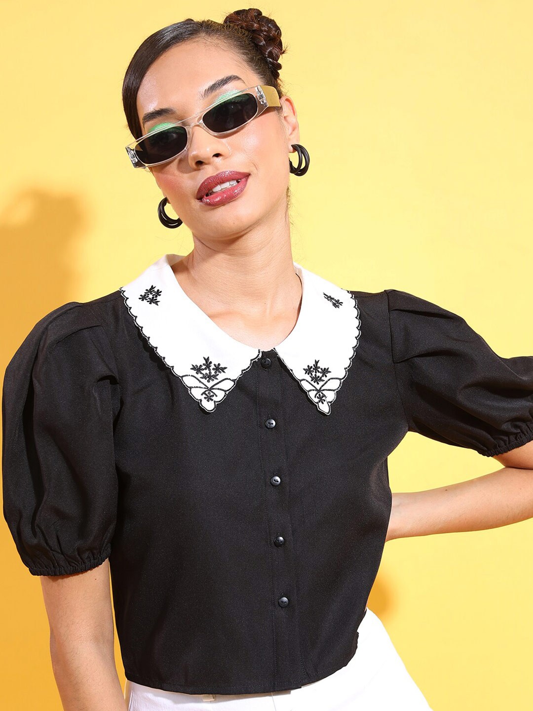 

Tokyo Talkies Black Shirt style Crop Top