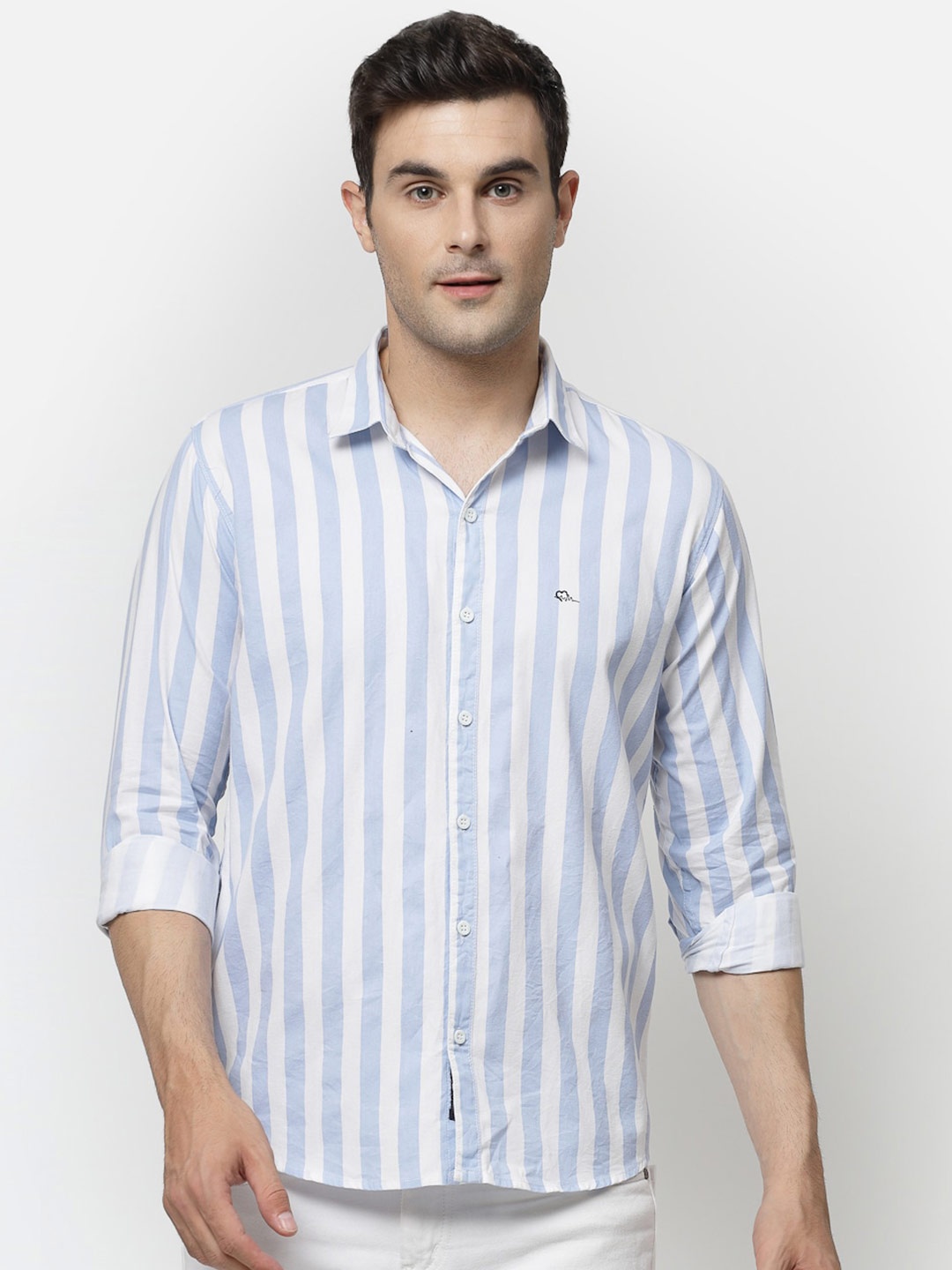 

ADWYN PETER Vertical Striped Cotton Casual Shirt, Blue