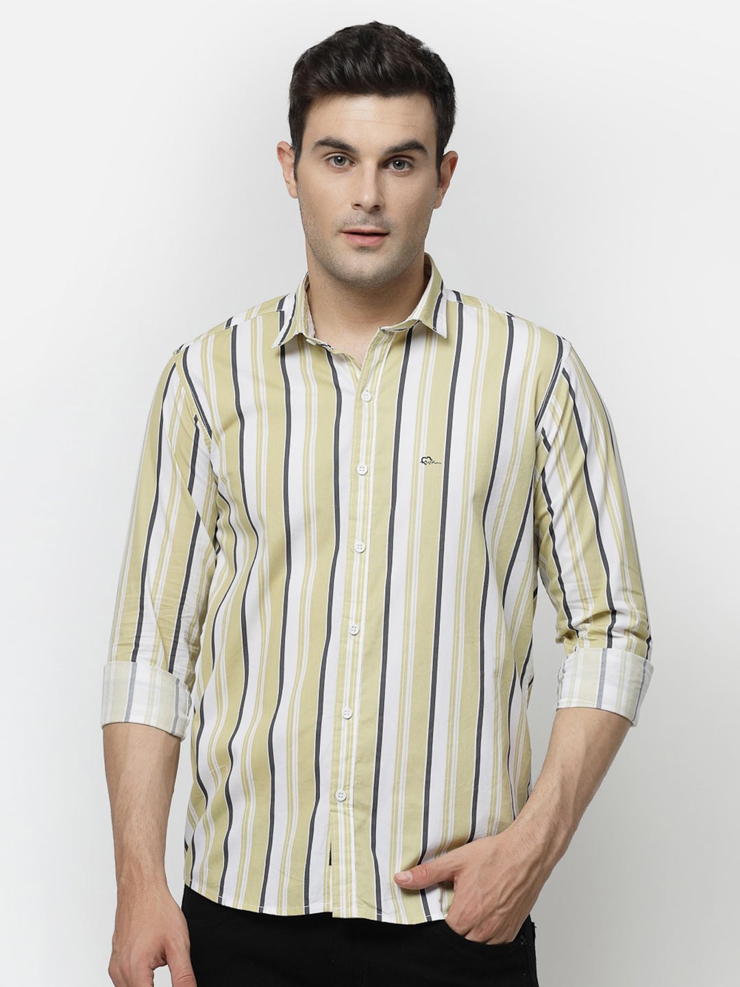 

ADWYN PETER Vertical Striped Cotton Casual Shirt, Yellow