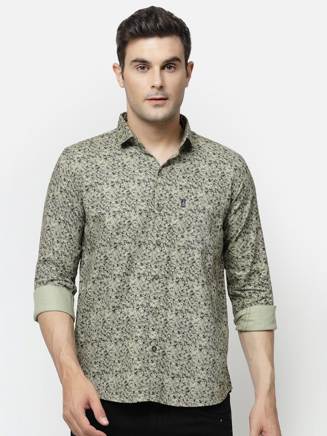 

ADWYN PETER Floral Printed Cotton Casual Shirt, Green