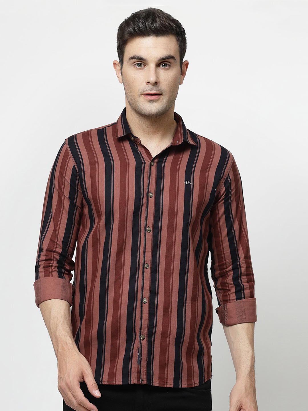

ADWYN PETER Vertical Striped Cotton Casual Shirt, Maroon